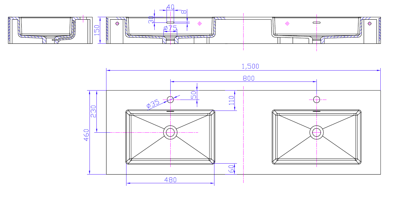 Wall Hung Vanity & Solid Basin - 1500mm - G38562-C