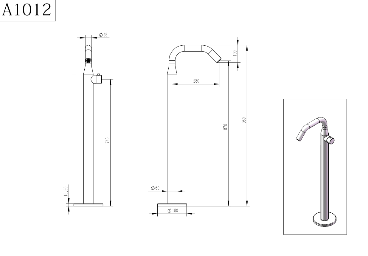 Yamba Outdoor Freestanding Bath Filler - A1012-S