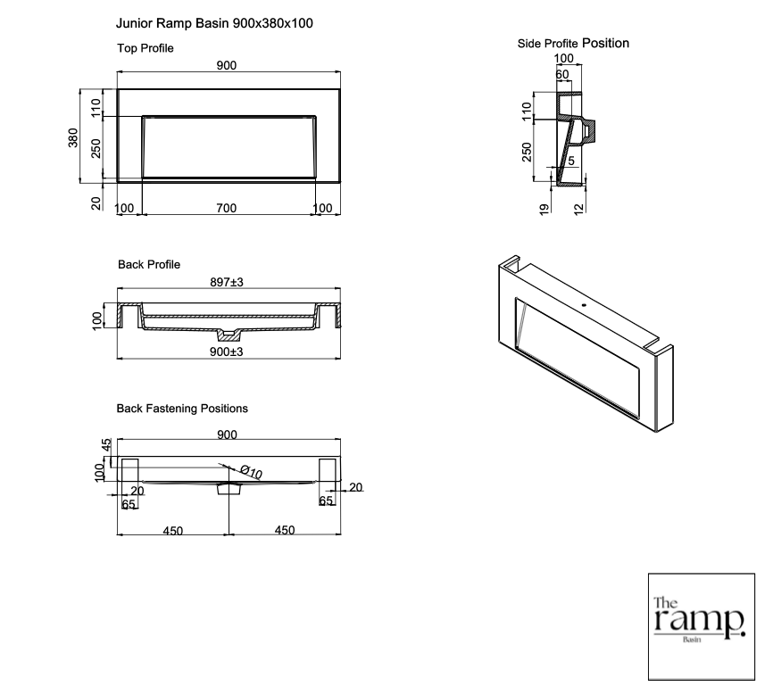 The Ramp Junior 100 Basin 900mm Wall Hung Stone Basin