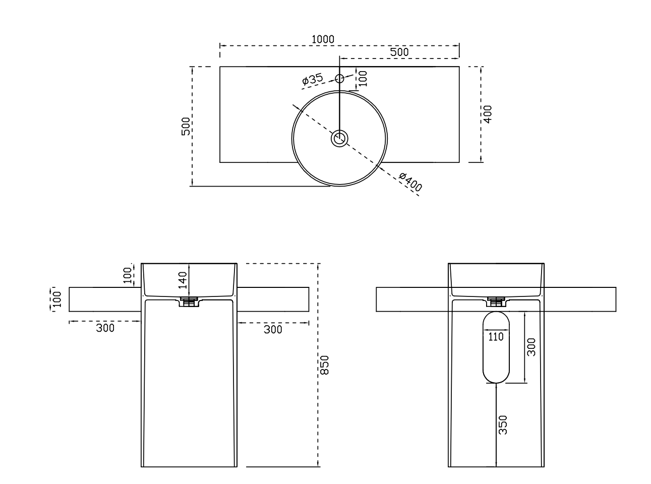 Integrated Benchtop Pedestal Basin 1000mm - CSB96