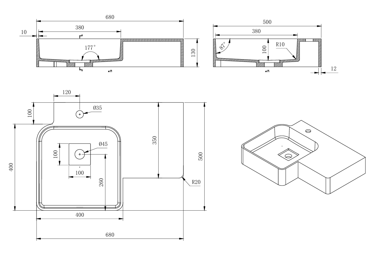 Toka Lite Compact Single Wall Mounted Basin - 680mm - WM03-680