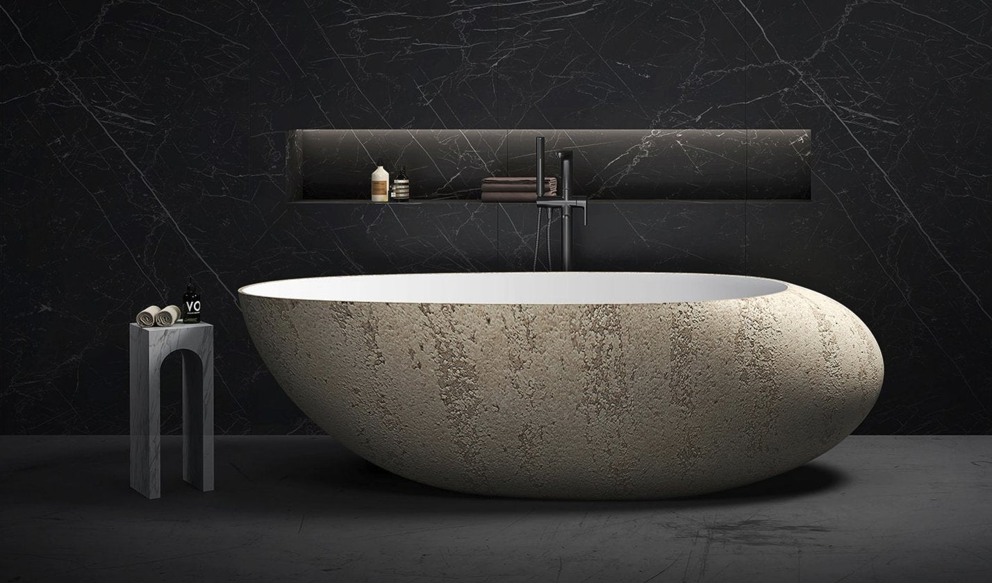 Moa 1800mm Designer Curved Bath Travertine - WGB05