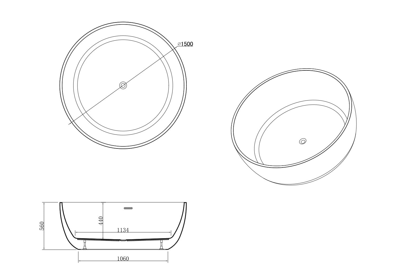 Panama 1500- Large Round Bath Acrylic