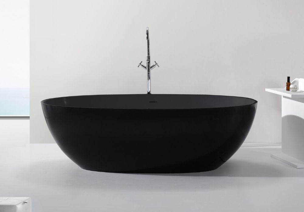 Hugi Matte Black Oval Stone Bath - 1700mm - B003-B