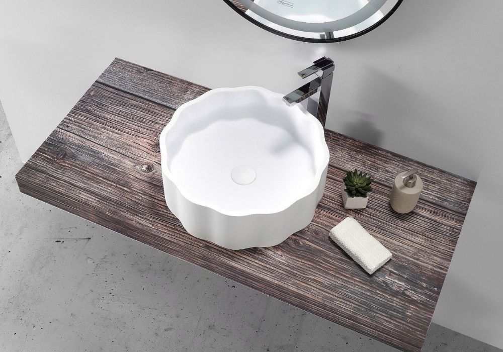 Scalloped Modern Basin - Matte White - 460mm - B1163