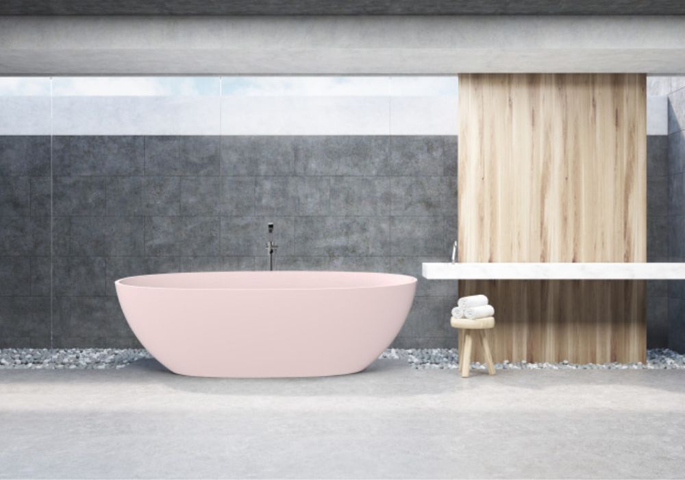Hugi Soft Pink Matte Stone Bath - 1650mm - B003C