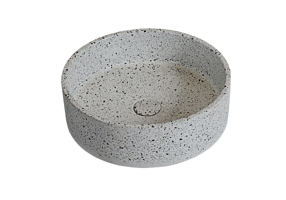 Sol round grey terrazzo concrete basin 390mm TC0015E3